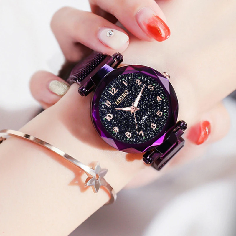 

2019 Luminous Women Watches Fashion Starry Sky Magnetic Female Clock Luxury Rose Gold Wristwatches relogio feminino montre femme
