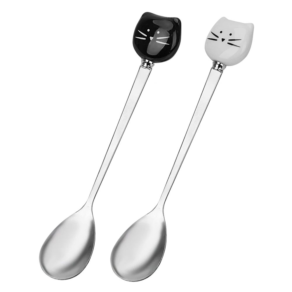 

Ice Cream Cartoon Spoon Kitchen Tool Cat Ceramic Spoon Stainless Steel Coffee Spoon Flatware
