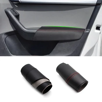 For Skoda Octavia 2015 2016 2017 Microfiber Leather Interior Door Armrest Panel Cover Protection Trim lsrtw2017 car armrest storage box cover for skoda octavia a7 2015 2016 2017 2018 2019 2020 interior mouldings accessories