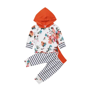 

Baby Girl Boy Clothes Set Autumn/Winter Warm Floral Long Sleeve Hoodies Tops+Striped Pants Legging Kids Casual Outfits Set Suit