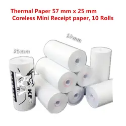 Бесплатная доставка Тепловая бумага 57 мм x 25 мм Coreless мини-чек бумага, 10 рулонов