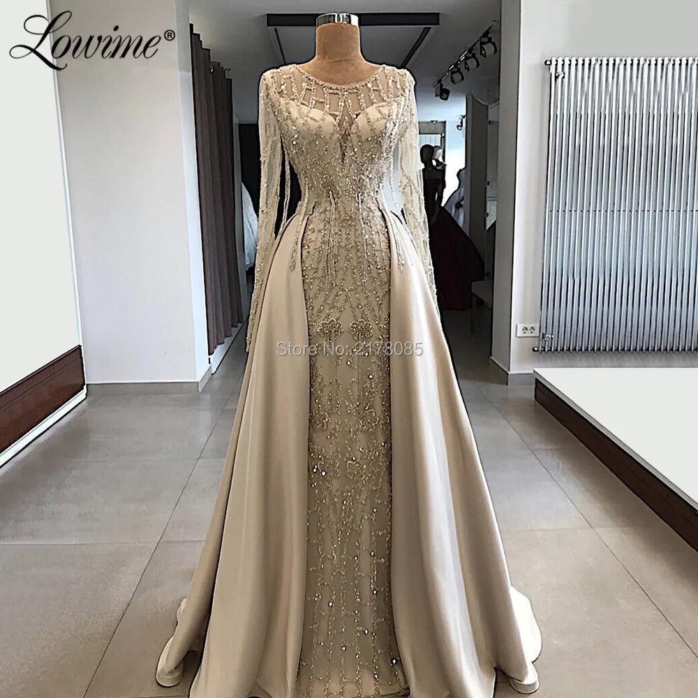 Dubai Arabic Long Beaded Crystal Black Evening Prom Formal Party Dresses Custom