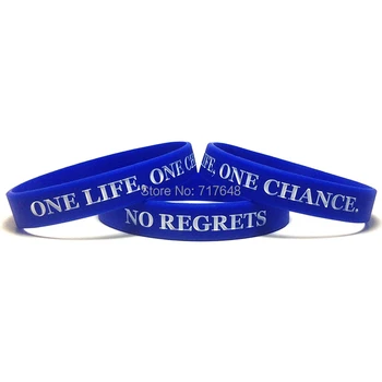 

100pcs Inspirational Quote blue green ONE Life, ONE Chance. NO Regrets wristband silicone bracelets free shipping by ePacket A