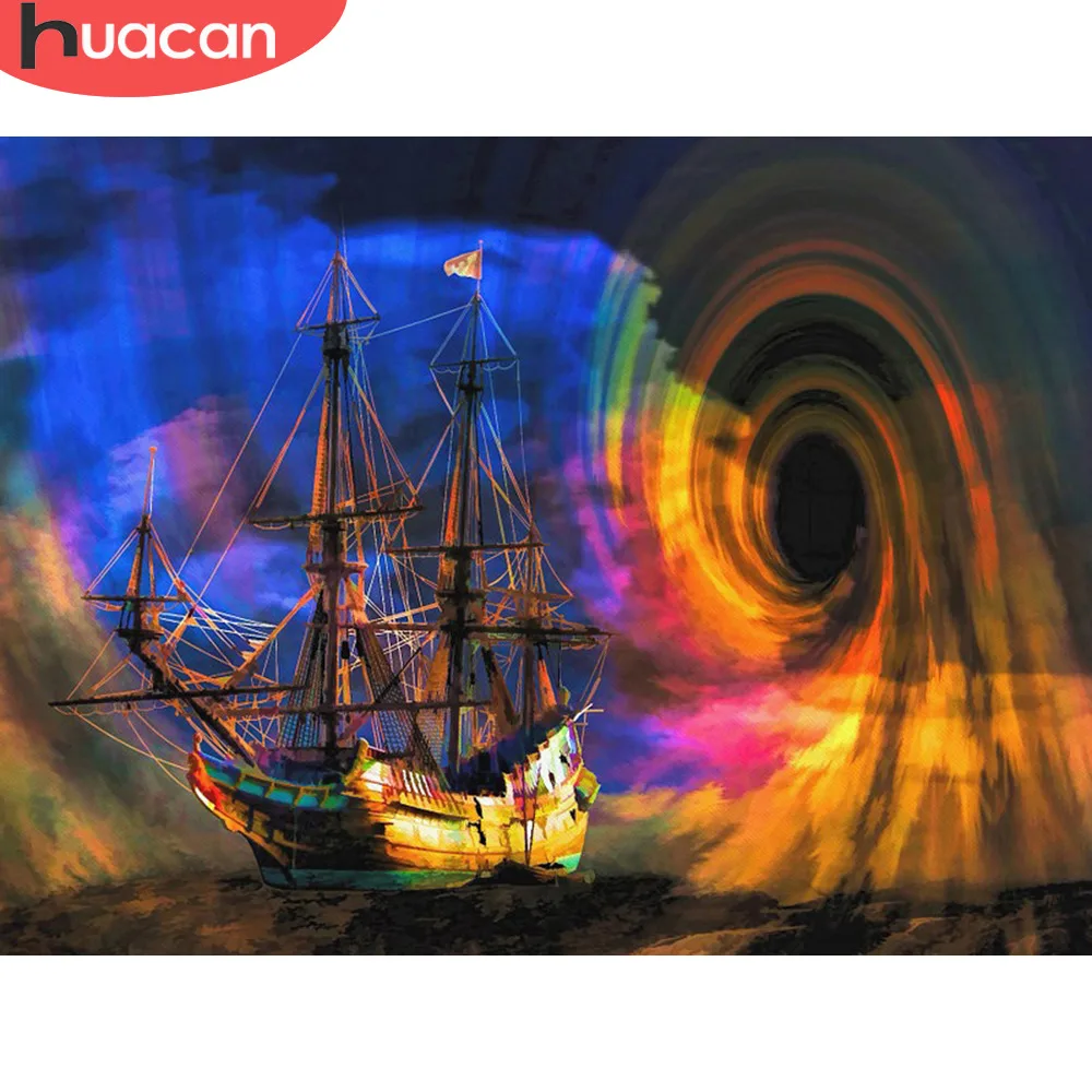 

HUACAN 5D DIY Diamond Painting Sailboat Rhinestone Picture Diamond Painting Full Square Cross Stitch Mosaic Decor Home Gift