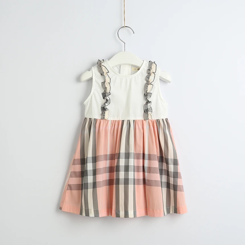 

Toddler Girl Cotton Plaid Ruffle Dress England Style Kids Wholesale Lots Bulk Clothes Little Girl Summer Party Dresses 2019