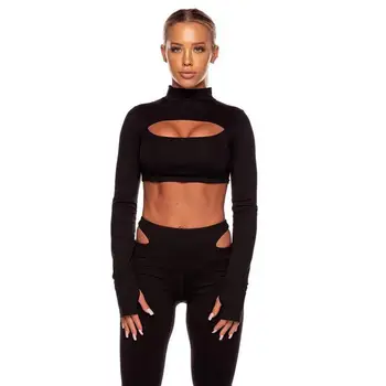 

Sexy Sports Suit Hollow Waist Elastic Slim Casual Stylish Top Tights 2 Pieces Set for Yoga Fitness Running Hiking Exercise