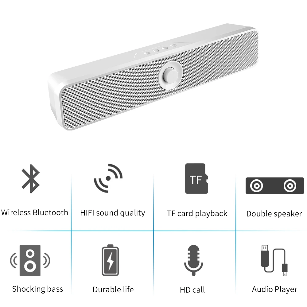 

Bluetooth Wireless Speaker Sound Bar HD Audio Portable Home Theater TV Speaker Built In Subwoofer For Tablets Smartphones Music