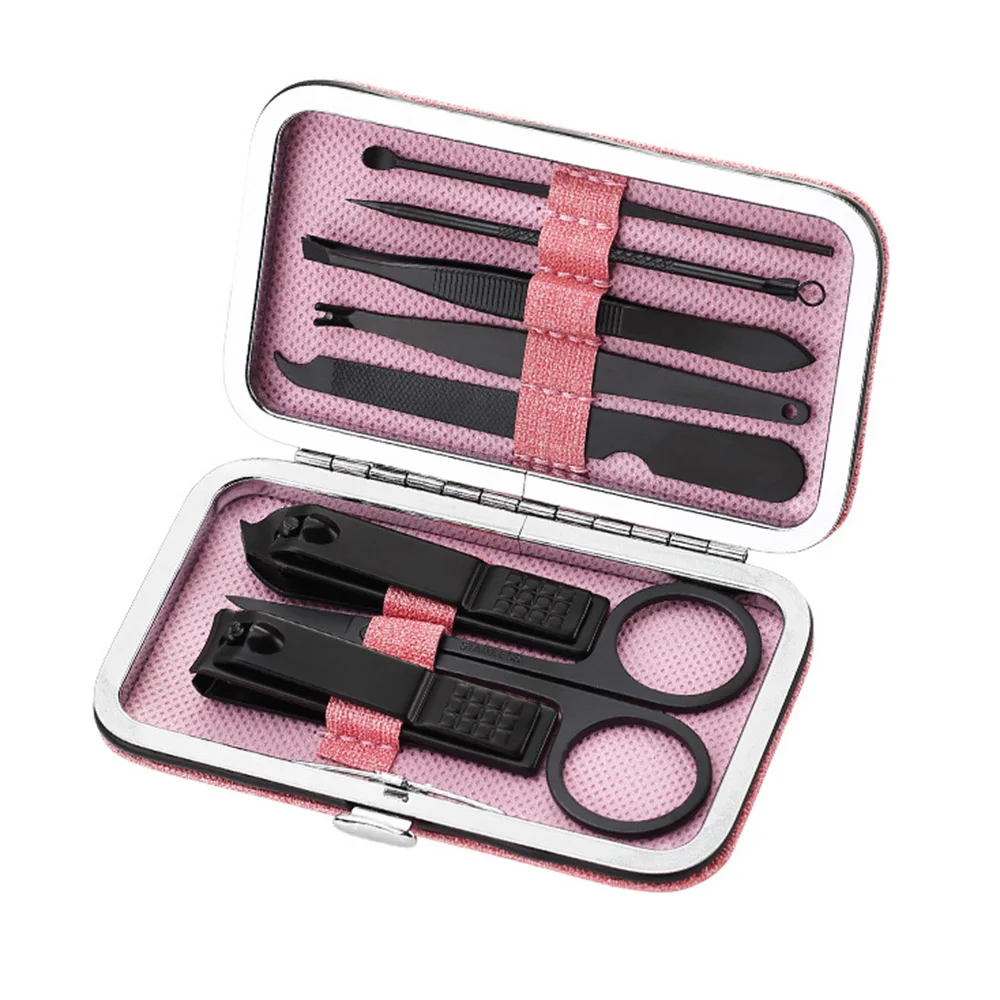 8pcs Nail Art Manicure Tools Set Nails Clipper Scissors Tweezer Knife Manicure Sets Stone Pattern Case For Nail Manicure