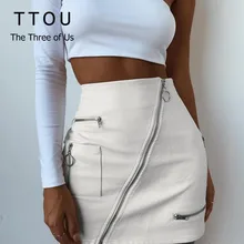 TTOU, белые юбки из искусственной кожи, на молнии, с разрезом, с карманами, одноцветные, облегающие, с высокой талией, мини-юбки-карандаш, модные женские юбки, новинка
