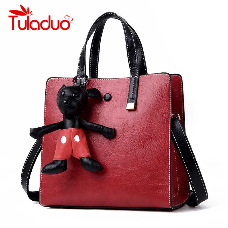 

Fashion 2018 PU Leather Shoulder Bag Ladies Winter Handbags Famous Brands Women Black Rivet Tote Bag New Ladies Casual Women Bag