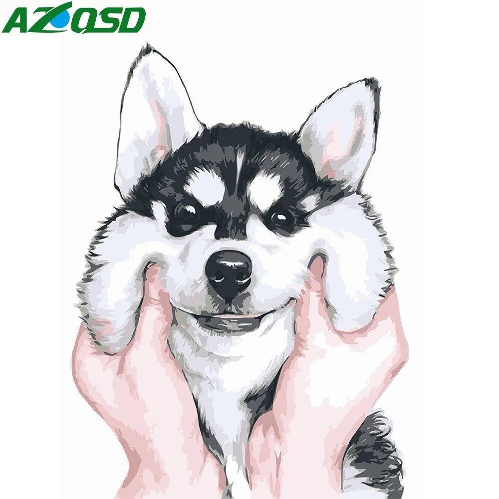 

AZQSD Frameless Paint On Canvas Cartoon Digital Painting Cute Dog DIY Oil Painting By Numbers Puppy Hand Painted SZGD077