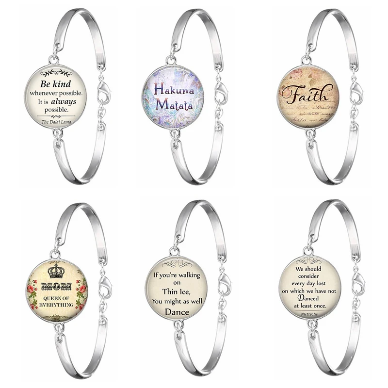 

Hakuna Matata Bracelet Faith Hope Christian Quote Inspirational Glass Cabochon Jewelry Buddhism Art Women Bracelets Fashion Gift