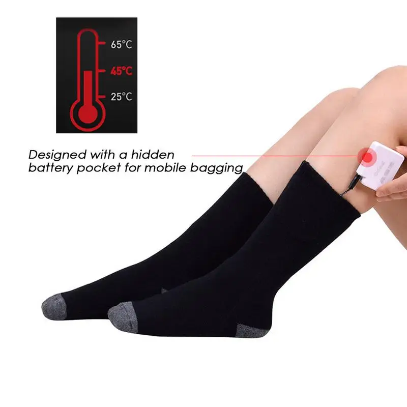 Usb Rechargeable Battery Sport Ski Heated Socks Women Men Cotton Outdoor Hiking Heating Thermal Leg Warmers