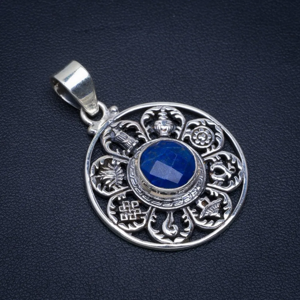 

Natural Sapphire Handmade Unique 925 Sterling Silver Pendant 1.75" A4662
