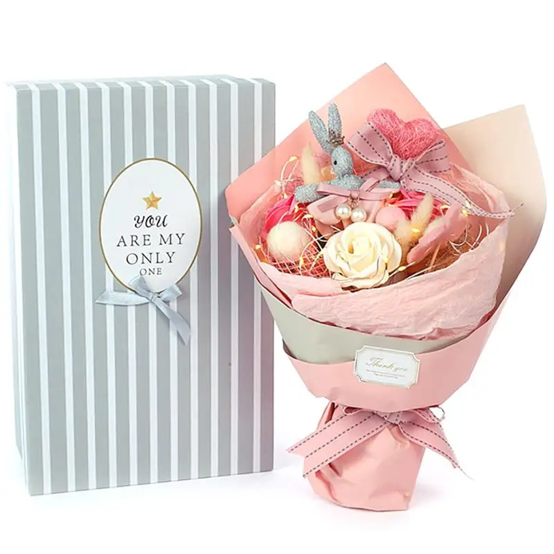 

Valentine's Day Creative Gift Rose Soap Flower Romantic Decorative Soap Flower Gift Box With Light Wishing Rabbit Bouquet