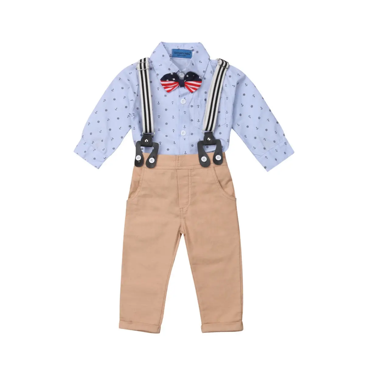 

2PCS Gentleman Kid Newborn Baby Boys Clothing Set T Shirt +Overall Pants Tie Suit Formal Party Boy Wedding Suits