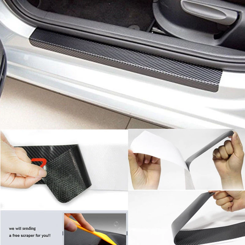 

4x Carbon Fiber Style Car Scuff Plate Door Sill 3D Sticker Panel Protector Hot