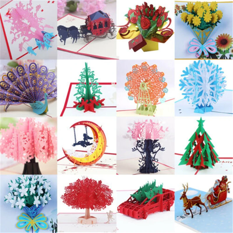 

Multi Patterns 3D Pop Up Greeting Cards Birthday Valentine Christmas Card Gift