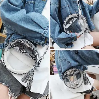 

Serpentine Chain Round Shape Shoulder Bag Handbag Lady Transparent PVC Mini Crossbody Bags for Women
