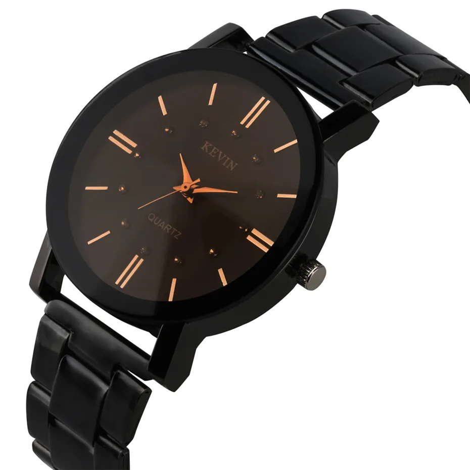 KEVIN Rhinestone Casual Quart Women Watches Black Metal Strap Fashion