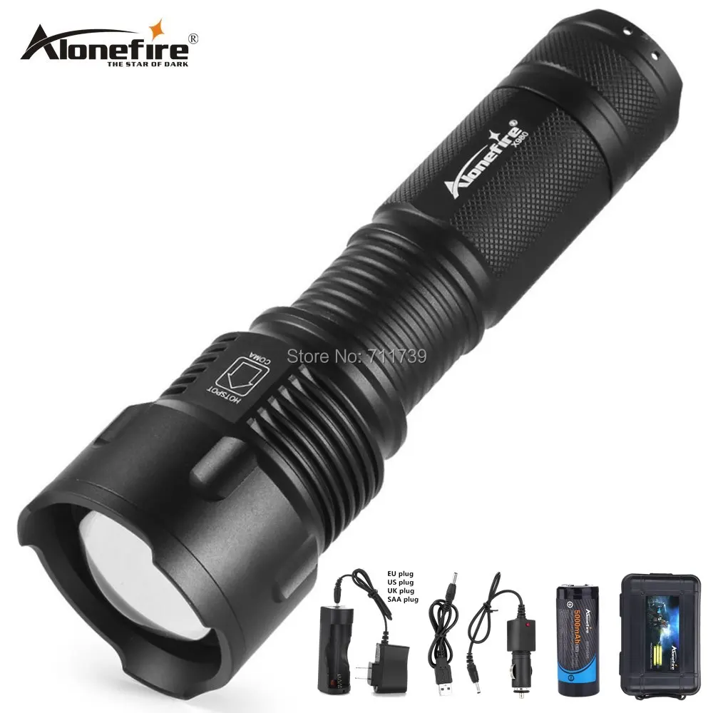 Мощный светодиодный фонарь AloneFire X980 с зумом батареи 26650 Cree для охоты кемпинга