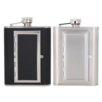 

Stainless Steel Hip Flask Cigarette Case 5-6 Ounces Dual-Use Wine Smoking Set