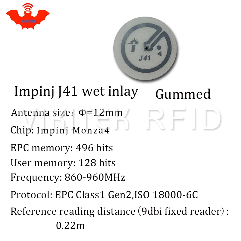 Impinj J41 UHF RFID клейкий влажная инкрустация Наклейка 860-960 МГц Monza4 915 м EPC c1g2 ISO18000-6C может использоваться для метка ярлык RFID 100 шт