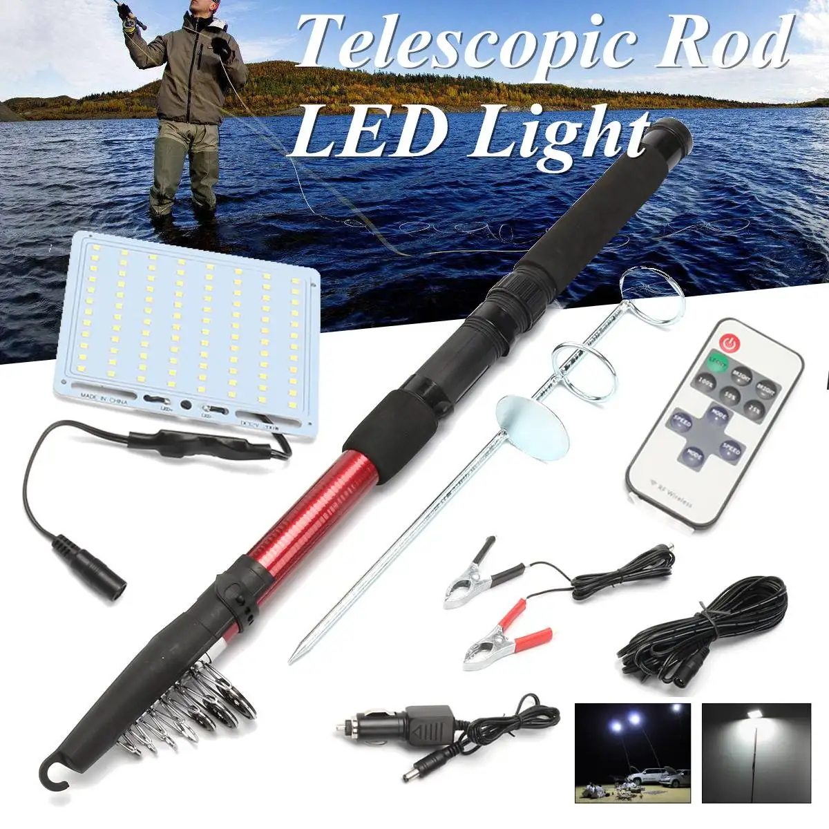 Outdoor Telescopic Fishing Rod Portable Travel Lantern LED Light Board