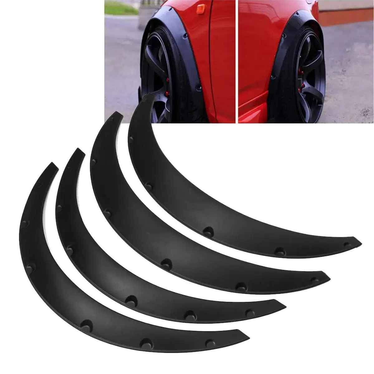 

4 Pcs Universal Auto Car for Fender Flares Flexible Durable Car Arch Wheel Body Eyebrow Protector Kit Mudguards Sticker