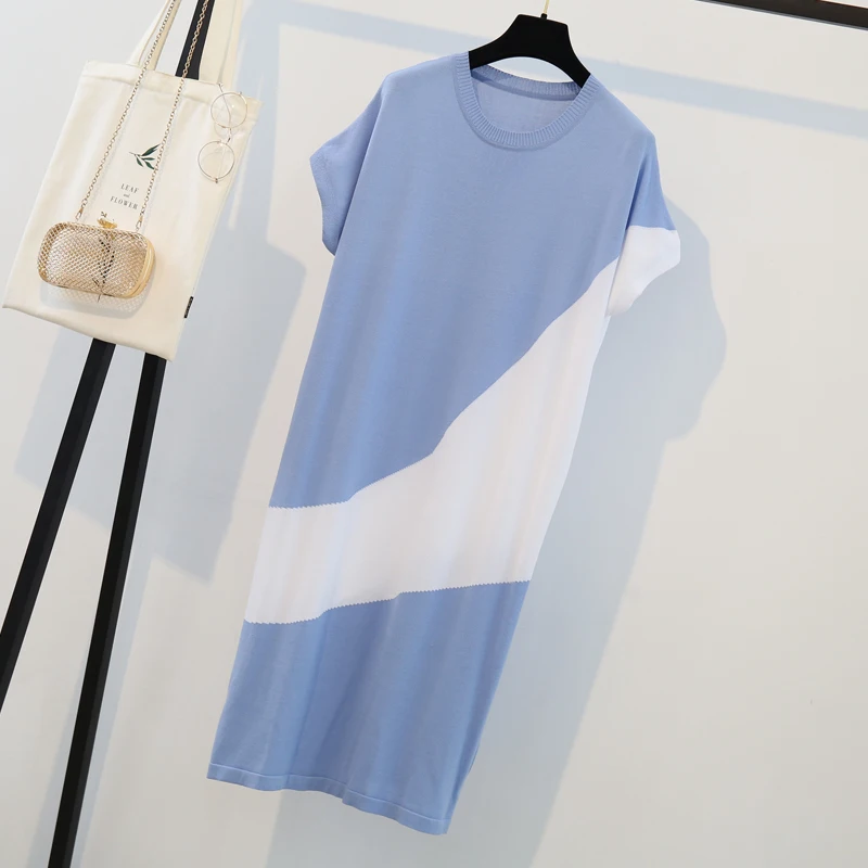 

Large size women's 2019 summer new wild round neck dress fashion Korean loose sweater dress