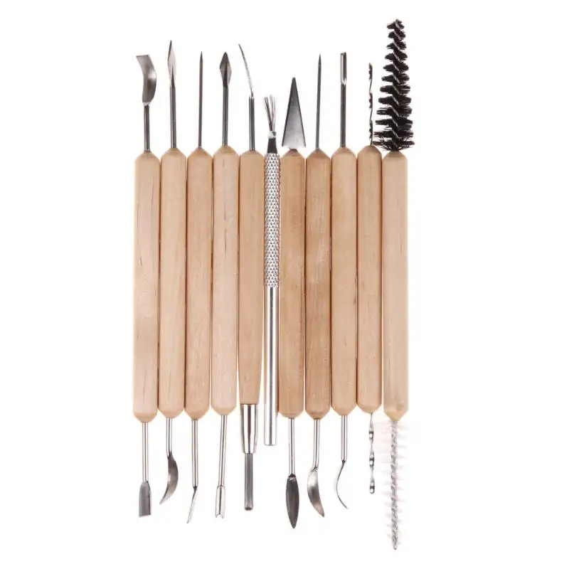 11PCs Clay Sculpting Set Wax Pottery Carving Tool Ceramics Tools Polymer Shapers Wooden Handle Modeling |