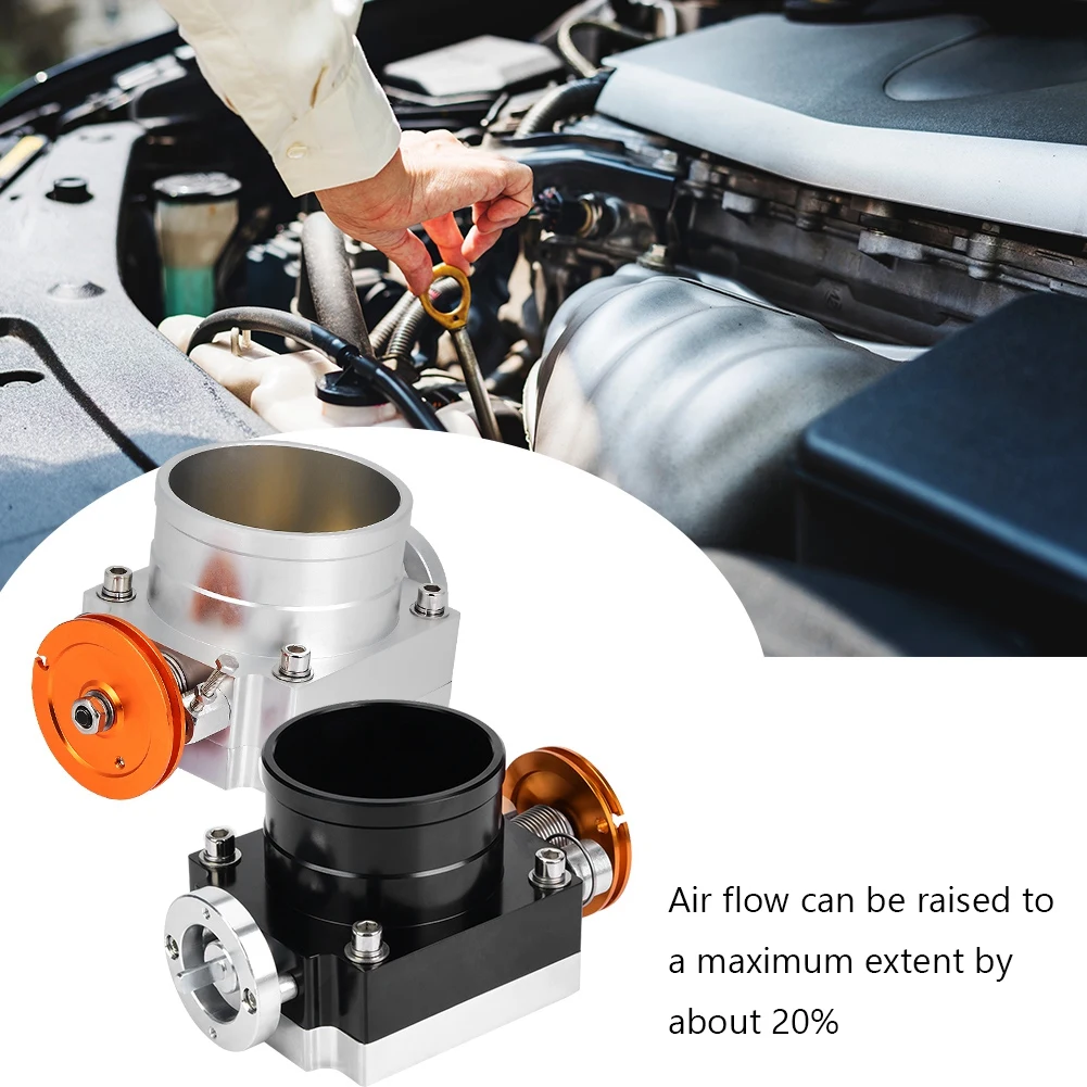 

Throttle Body 90mm CNC Aluminum Universal High Flow Intake Manifold Throttle Body Black Silver for General mechanical throttle