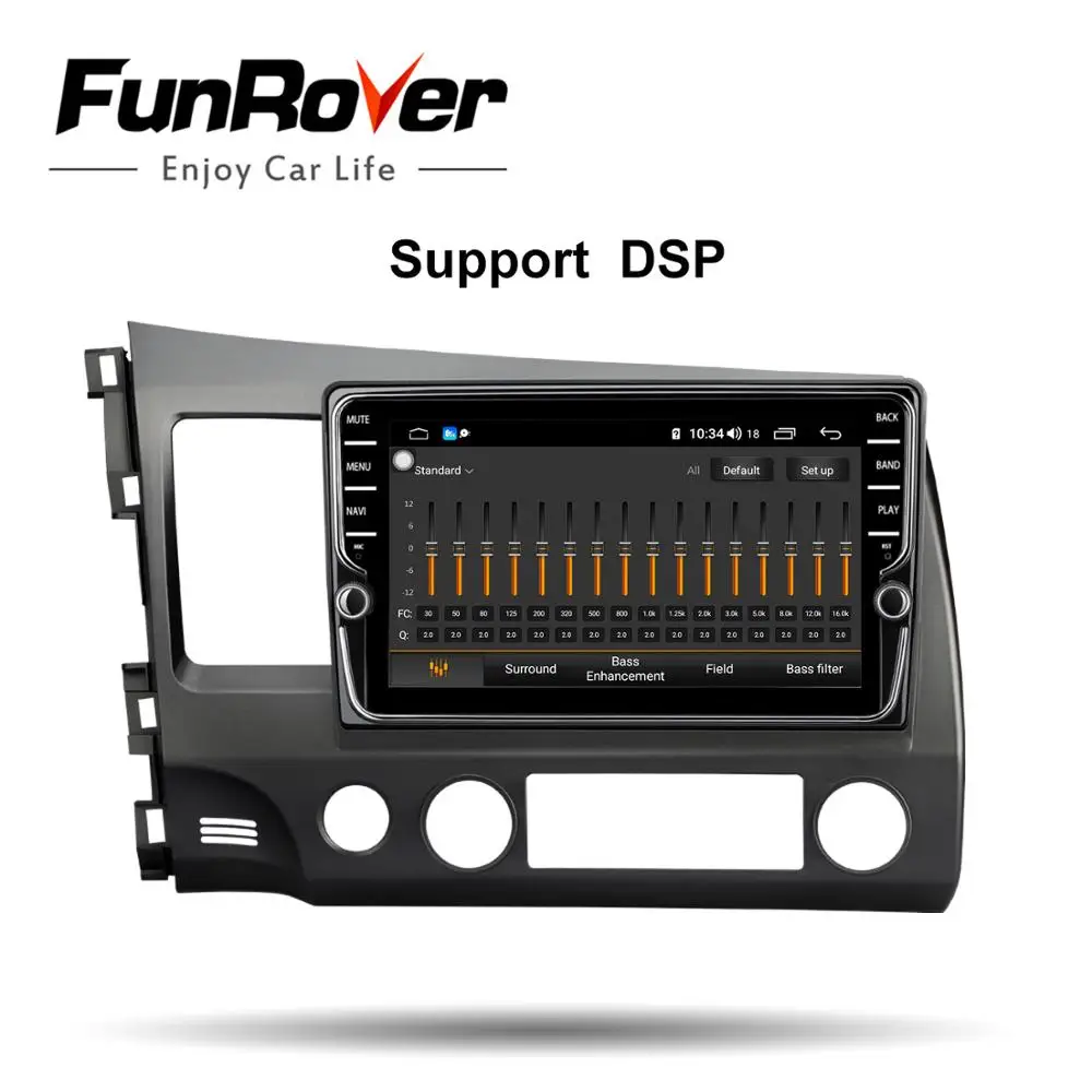 Cheap Funrover 2 din car multimedia dvd player android9.0 gps stereo for Honda Civic 2006-2011 4G+64G navigation tape recorder DSP LTE 2