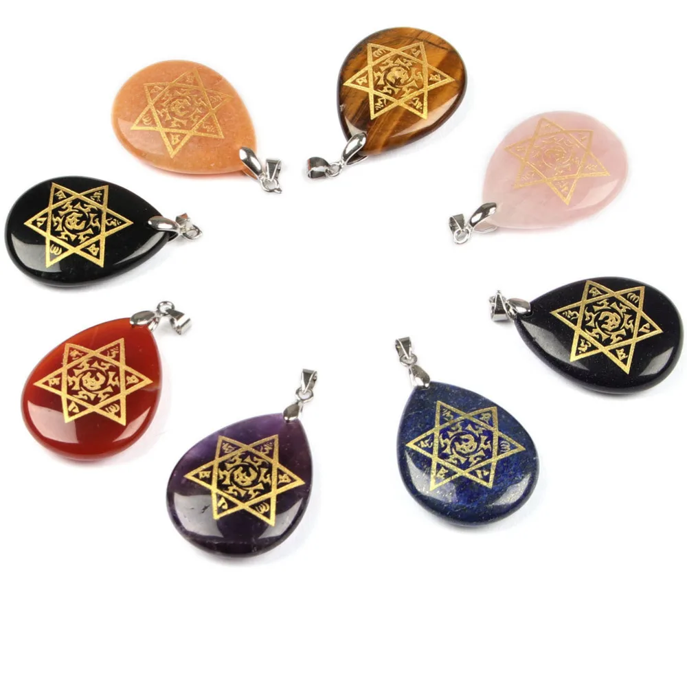 

Sanskrit Six-pointed Star Array Mantra Peace Pendant Religion Accessories Gift Creative Natural Crystal Necklace For Women Man