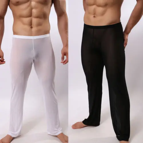 

Men Sexy See Through Polyamide Sexy Sleep Pants Soft Lounge Sleeping Pajamas Man Nightclothes Perspective Pants