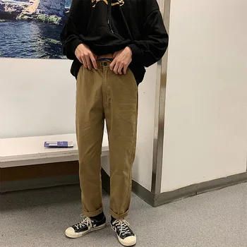 

2019 Japanese Style Men's Cotton Harem Casual Cargo Straight Pants Khaki/grey/black Color Trousers Loose Joggers Sweatpants S-XL