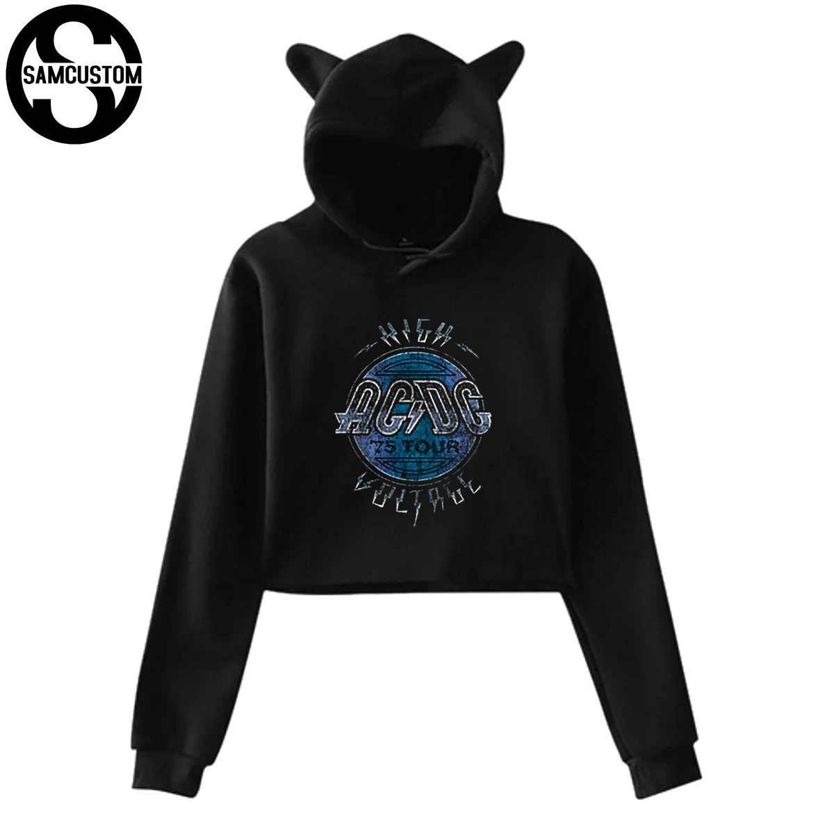 Женская толстовка с капюшоном SAMCUSTOM love acdc объемным принтом кошачьих ушей и