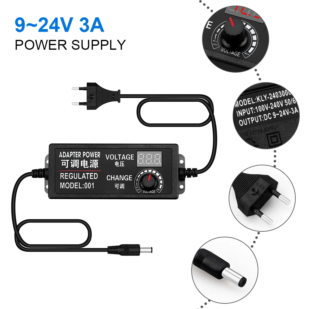 Регулируемый AC к DC 3 V-12 V 3 V-24 V 9 V-24 V Универсальный адаптер с Экран дисплея Напряжение Регулируемый источник питания adatpor 3 в, 12 В, 24 В постоянного тока