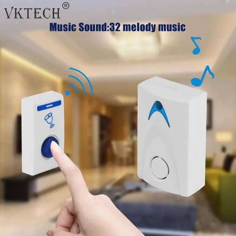 

New DC3V LED Wireless Chime Door Bell Battery Powered 32 Tune Songs 1 Remote Control + 1 Wireless Doorbell Home Doorbell