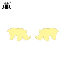 RIR золото носорога серьги гвоздики в Нержавеющая сталь детей серьги, ювелирные изделия для подростков подарок для девочек Розовое Золото животных серьги подарок на день рождения