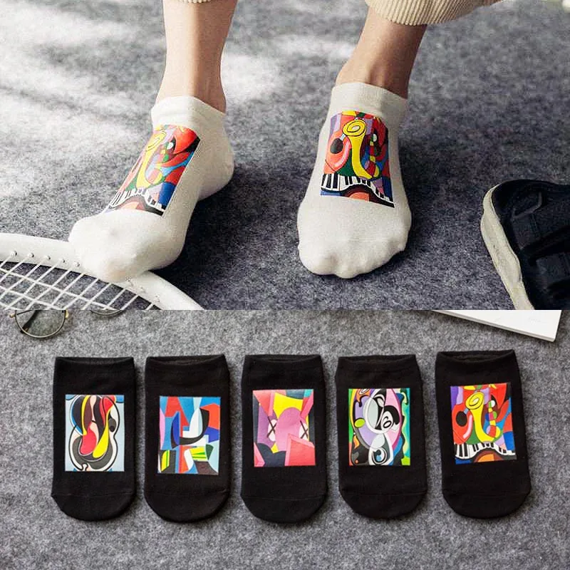 

Fashion Men lovers personality Unisex 2018 New Women Colourful 1Pair trendy Printing ankle sock Cotton Clothing Accessories