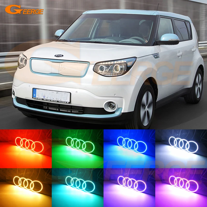 

For Kia Soul EV 2015 2016 LED Halogen Headlight RF Bluetooth APP Controller Multi-Color Ultra bright RGB LED Angel Eyes kit