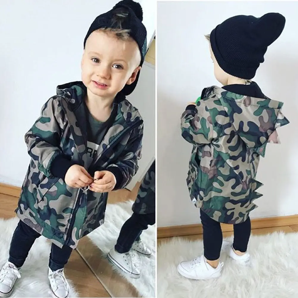 

Pudcoco 2019 Brand New Dinosaur Hooded Kids Baby Boys Camouflage Zipper Clothes Hoodie Tops Jacket Coat