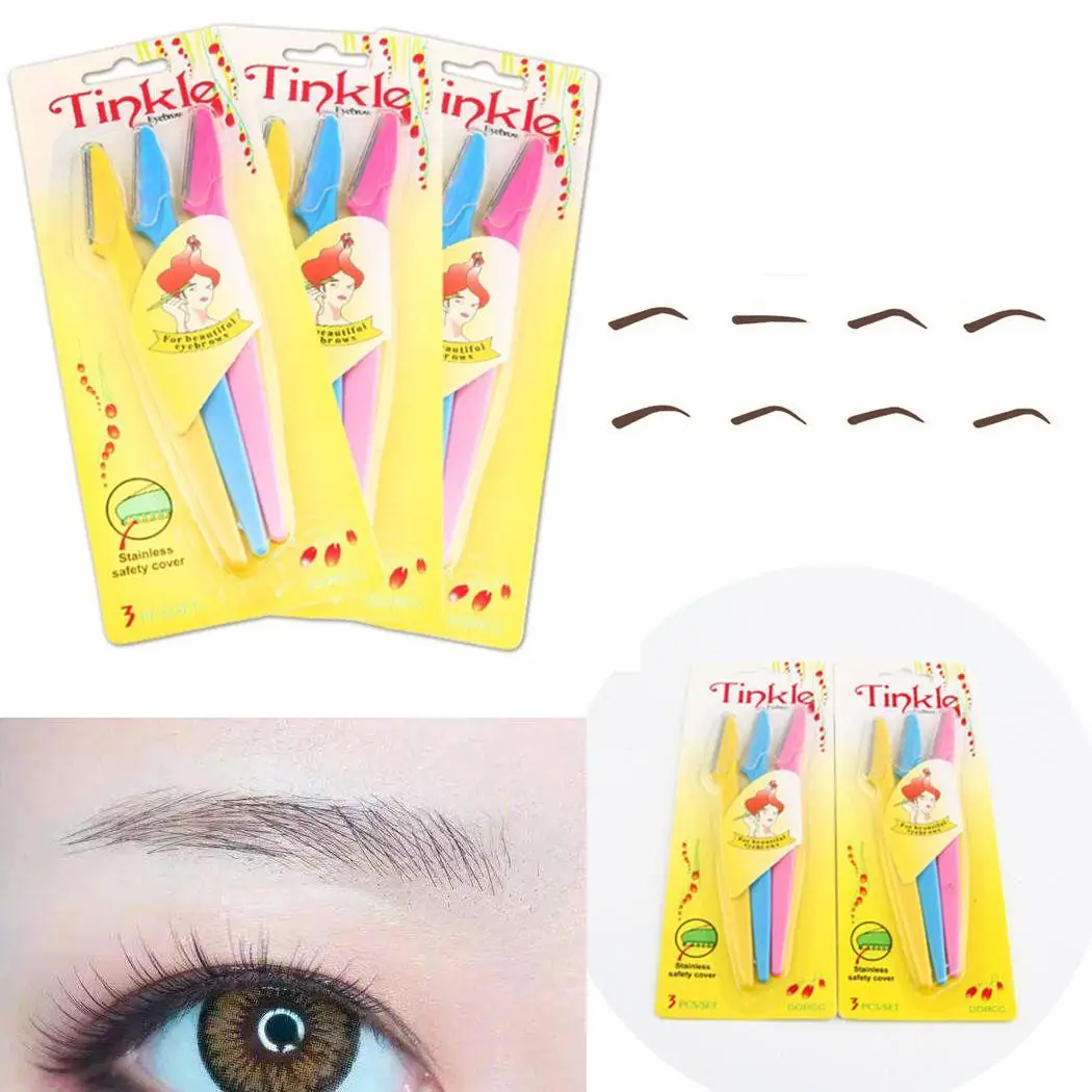 

3 Pcs eyebrow trimmer Eyebrow knife with protective cover Unisex Facial Face Razor Eyebrow Trimmers Blades Shaver