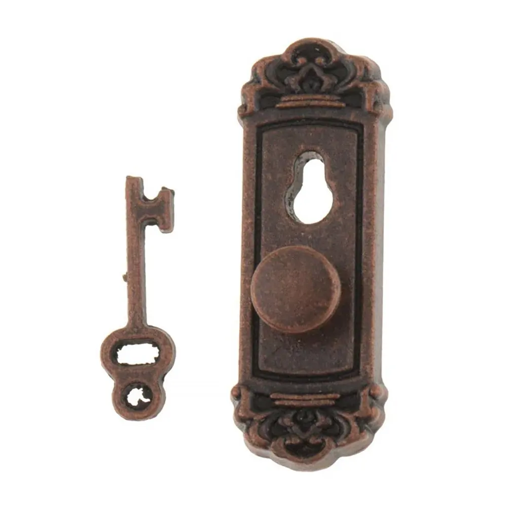 

1:12 Dollhouse Miniature Hardware Vintage Metal Door Knob Lock and Key Set