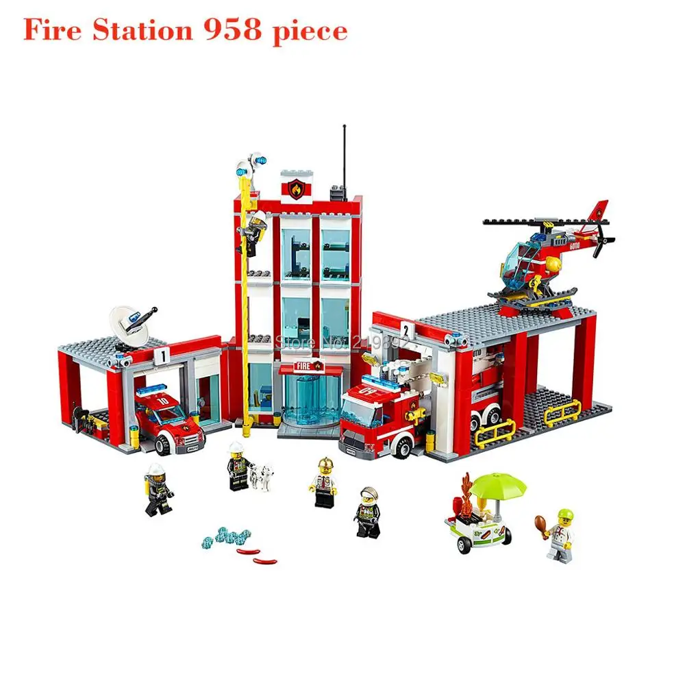 

958pcs New Compatible LegoINGlys CITY Fire Station 60110 Building Kit Blocks Model set Firemen Figure Toys for Children Gift