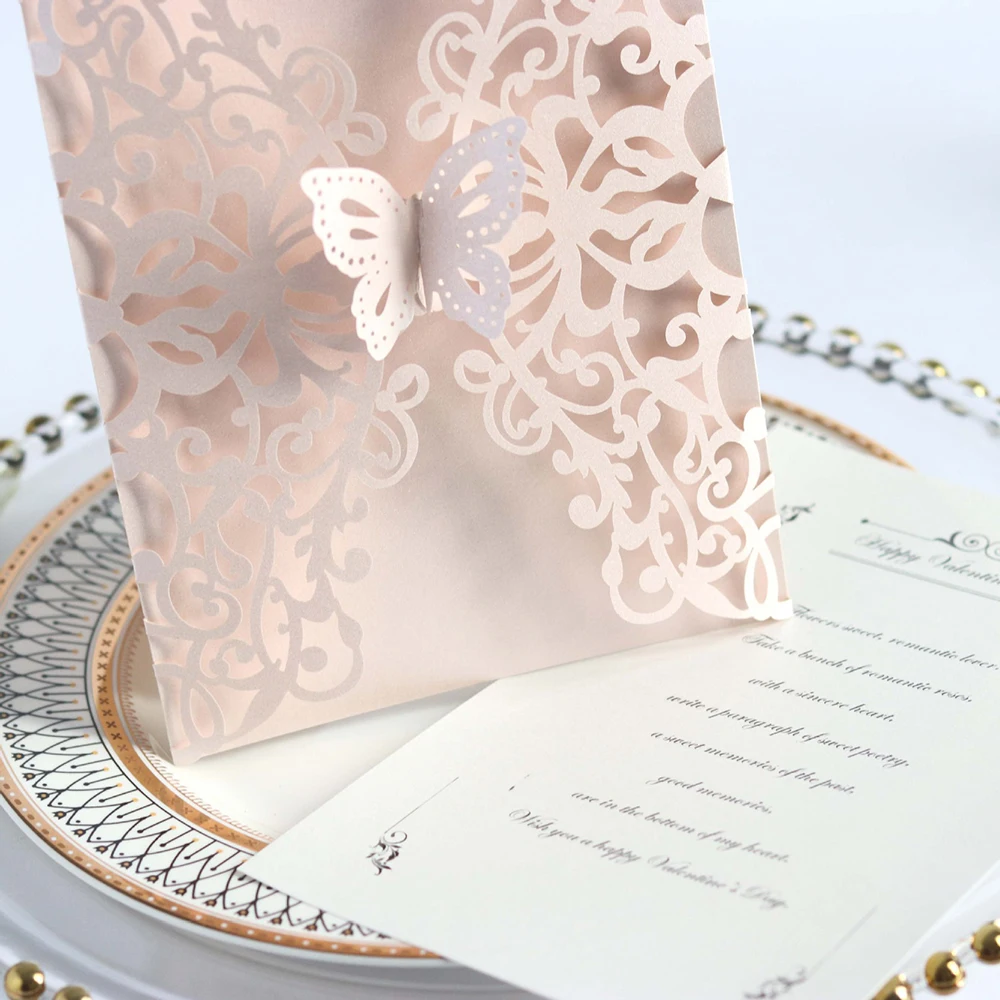  10pcs 4 Styles Laser Cut Butterfly Invitations Cards Kits for Wedding Bridal Shower Birthday Decora - 33001277656