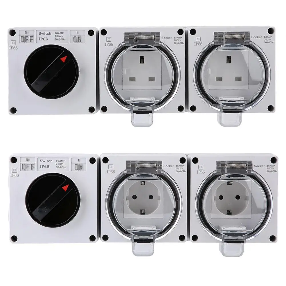 

New Waterproof IP66 Electrical Socket Plug Outdoor Power Outlet with On Off Switch Electrical Socket Accessories