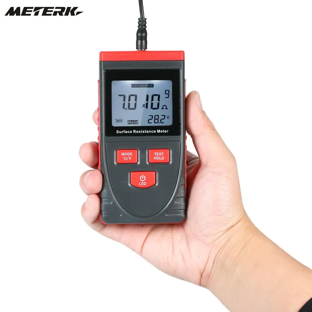 

Handheld Surface Resistance Meter Anti-static Insulation Resistance Tester with LCD display Temperature Measurement