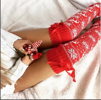 

Hot Women Winter Warm Themal Lace Christmas Gift Stocking Ladies Thigh High Slim Wool Thick Snowflake Deer Comfortable Stockings